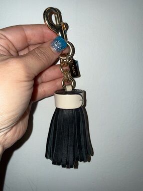 Coach Leather Tassel Bag Charm Black/Cream with Gold Hardware